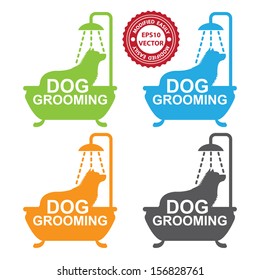 Vector : Graphic For Pet Business Present by Colorful Dog Grooming Sign With Dog Shower in The Bathtub Isolated On White Background 