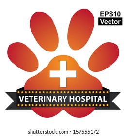 Vector : Graphic For Pet Business Present by Red Glossy Style Veterinary Hospital Sign Isolated On White Background 