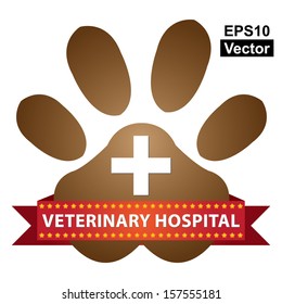 Vector : Graphic For Pet Business Present by Brown Glossy Style Veterinary Hospital Sign Isolated On White Background 