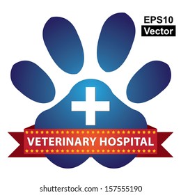 Vector : Graphic For Pet Business Present by Blue Glossy Style Veterinary Hospital Sign Isolated On White Background 