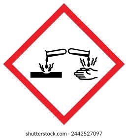 Vector graphic of physical hazard sign indicating acids or bases that are corrosives to metals