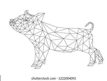 Vector graphic pig on a white background. Geometric low poly illustration in origami style. Happy new year 2019!