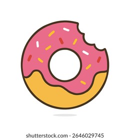 Um gráfico vetorial de uma rosquinha rosada com uma mordida retirada.