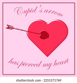 Vector graphic of a pink heart being pierced by Cupid's arrow. In celebration of St Valentine's day on February the fourteenth