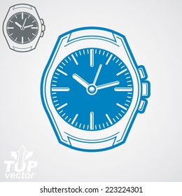 Vector graphic pocket watch illustration, classic detailed watch with dial and an hour hand. Retro timer, symbolic timepiece. Stylized design element.