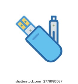 Vector graphic of a pocketknife with a USB drive and lighter element. Minimalist style with clean lines and a modern aesthetic.