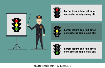Gráfico vectorial de la policía que presenta sobre la luz de tránsito