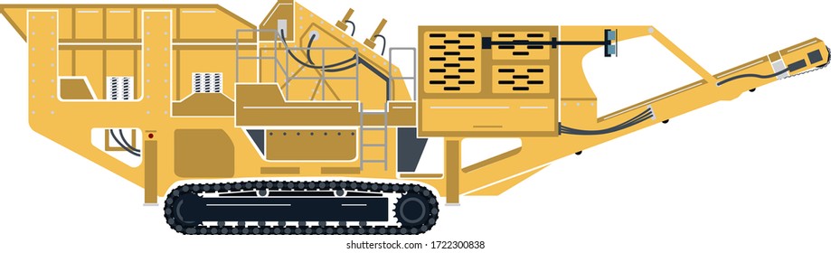 A vector graphic of an portable impact rock crusher on tracks