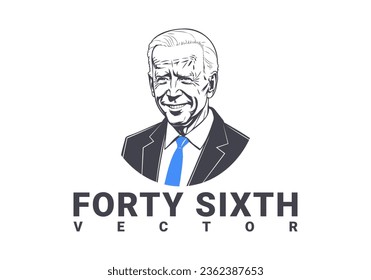 Vector graphic portrait of the forty sixth President of the United States Joseph Robinette Biden Junior with a blue tie. White isolated background. Editorial.