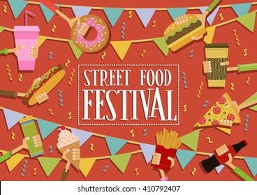 Vector graphic poster, flyer or horizontal banner design on Street food festival