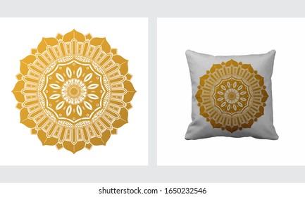 Gráfica vectorial de Mandala dorada premium. Apto para el diseño de embalaje de primera calidad, almohada, ropa, decoración y otro fondo de lujo