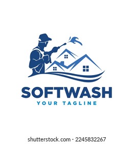 Vector graphic of pressure power wash, soft wash spray logo design template.