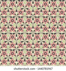 Vector graphic print. Small floral seamless pattern. Delicate little flowers in pink, gray and beige colors.