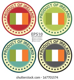 Vector : Graphic for Product Information Concept Present By Colorful Vintage Style Product of Ireland Stamp, Sticker, Label or Icon With Ireland Flag Sign Isolated on White Background 