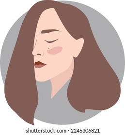 Vector graphic, profile picture of a beauty woman, dreamer with closed eyes