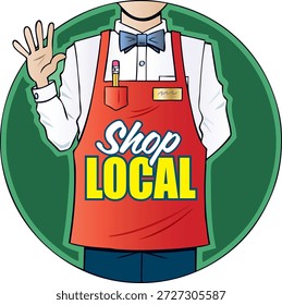 Um gráfico vetorial que promove o conceito "Shop Local", incentivando o apoio a pequenas empresas independentes e varejistas comunitários. Ideal para campanhas de marketing, mídias sociais, panfletos ou sinalização para impulsionar o comércio local e a economia de bairro.