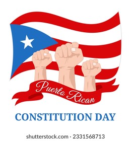 Vector graphic of Puerto Rican Constitution Day artwork for greeting card with clenched fist and ribbon