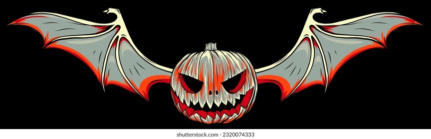 Vector graphic of a pumpkin bat wings on black background