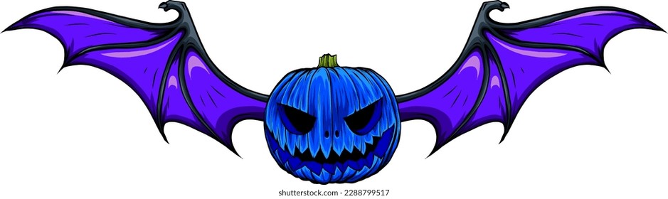 Vector graphic of a pumpkin has bat wings on white background