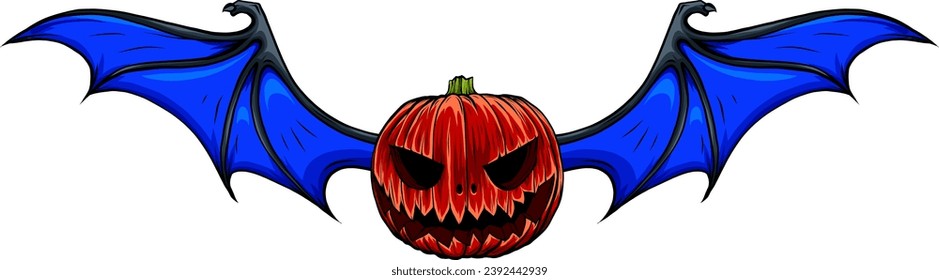 Vector graphic of a pumpkin has bat wings