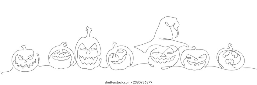 Vector graphic pumpkins in one line technique in a set for Halloween