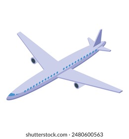 Vector graphic of a purple and blue isometric airplane, suitable for various design projects