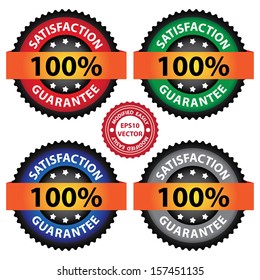 Vector : Graphic For Quality Management Systems, Quality Assurance and Quality Control Concept Present By Colorful Glossy Style 100 Percent Satisfaction Guarantee Icon Isolated on White Background 