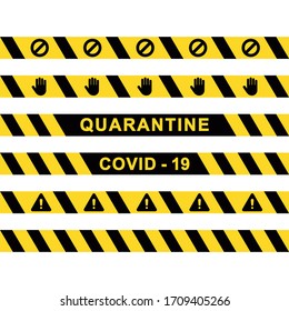 Vector graphic of quarantine tape. Warning stripes of quarantine. Coronavirus, Covid-19 outbreak.