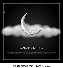 Vector graphic of Ramadan Kareem with Crescent Moon on Black Background. Fit for greeting card, wallpaper and other.
