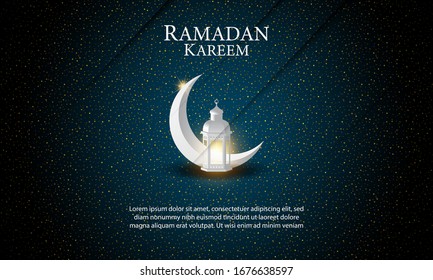 Vector graphic of Ramadan Kareem with Crescent Moon and Lantern. Fit for greeting card, wallpaper and other.