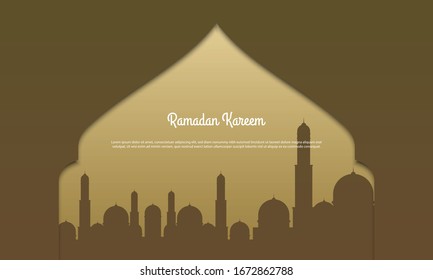 Vector graphic of Ramadan Kareem with Islamic City Silhouette Background. Fit for greeting card, wallpaper and other Ramadan background.