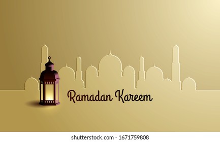 Gráfico vectorial de Ramadan Kareem con Lantern. Apto para la tarjeta de felicitación, papel pintado y otro fondo de Ramadán.