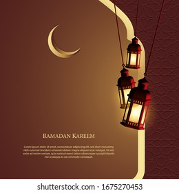 Gráfico vectorial de Ramadan Kareem con patrón de farol y adorno islámico. Apto para tarjeta de felicitación, papel pintado y otros.