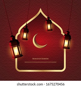 Gráfico vectorial de Ramadan Kareem con patrón de farol y adorno islámico. Apto para tarjeta de felicitación, papel pintado y otros.