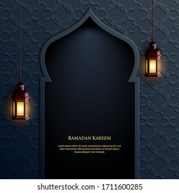 Gráfico vectorial de Ramadan Kareem con linterna y adorno islámico. Apto para tarjeta de felicitación, papel pintado y otros.