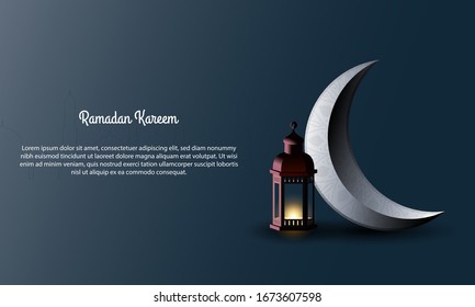 Vector graphic of Ramadan Kareem with Moon and Lantern. Fit for greeting card, wallpaper and other.