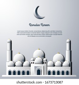 Vector graphic of Ramadan Kareem with Moon and Mosque. Fit for greeting card, wallpaper and other.