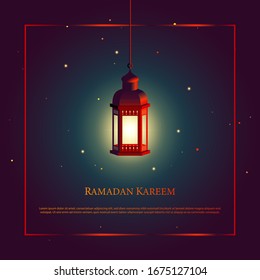 Gráfico vectorial de Ramadan Kareem con Linterna Roja. Apto para tarjeta de felicitación, papel pintado y otros.
