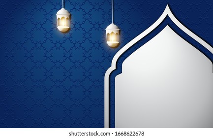 Vector graphic of Ramadan Kareem with White Lantern and Blue Background. Fit for greeting card, wallpaper and other.