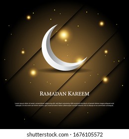 Vector graphic of Ramadan Kareem with White Crescent Moon. Fit for greeting card, wallpaper and other.