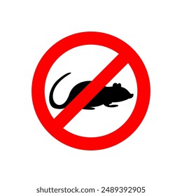 Vector graphic of Rat, prohibited isolated on white background, black in red warning sign, prohibited rat symbol, mouse rat illustration for graphic icon
