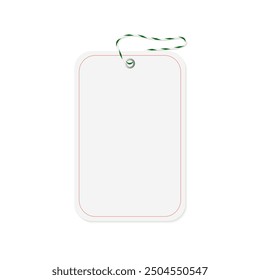 Vector graphic of a rectangular price tag with green string and red border.