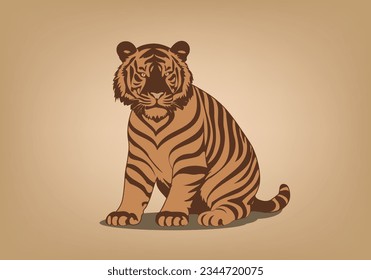 Vector graphic red big powerful sitting tiger. Jungle wild big cat. Predatory mammal. The feline family.