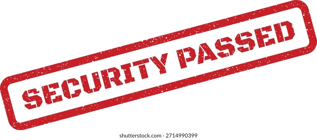 Gráfico de Vector de un sello rojo y afligido que indica 'SECURITY PASSED', ideal para confirmación, autenticación exitosa o validación del sistema.
