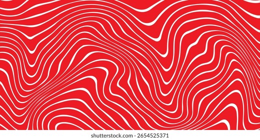 Vector graphic of red wavy lines pattern. Optical art, opart striped