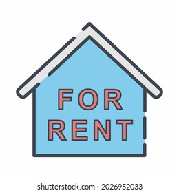 Vector Graphic of For Rent House - Line Cut Style - simple illustration. Editable stroke. Design template vector.outline style design.Vector graphic illustration
