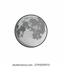 A vector graphic representation of the moon showing lunar craters and surface textures on a white background