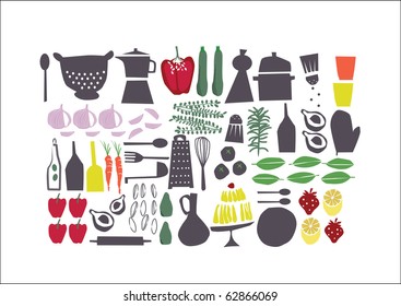 Vector - Graphic Retro Set About Food, Perfect For Restaurant Menu