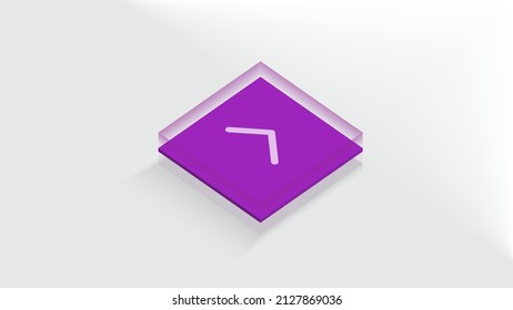 Vector graphic of right arrow button with isometric cube and transparent glass effect. And also using purple, white and grey color scheme.