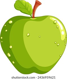 Vector graphic of a ripe green apple with water droplets